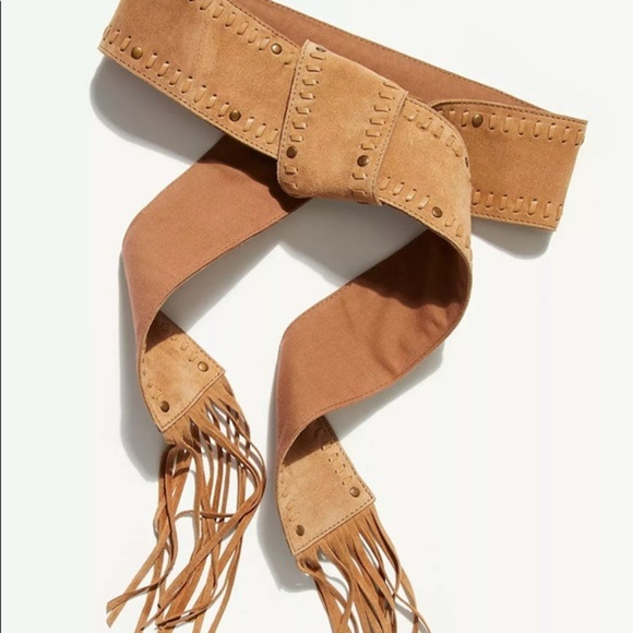 Free People Blaire Suede Tan Fringe Wrap Belt - Picture 1 of 6